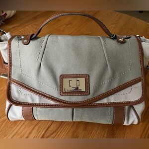 Vintage Tignanello Khaki Canvas Handbag/Purse with Leather Trim Like New
